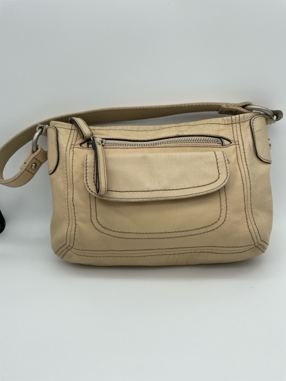 Fossil Beige Leather Crossbody Shoulder Bag